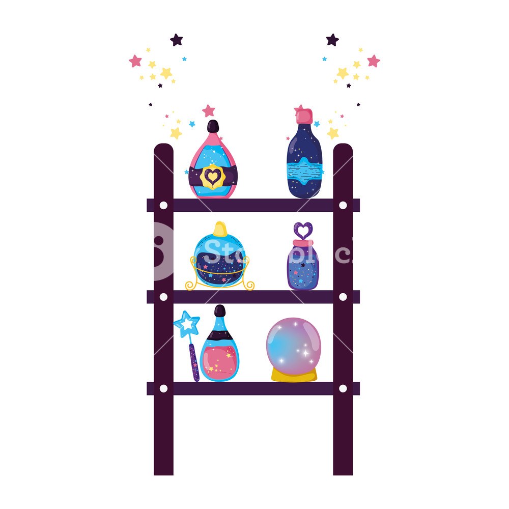 1000x1000 Shelving With Magic Potion Bottles Vector Illustration Design
