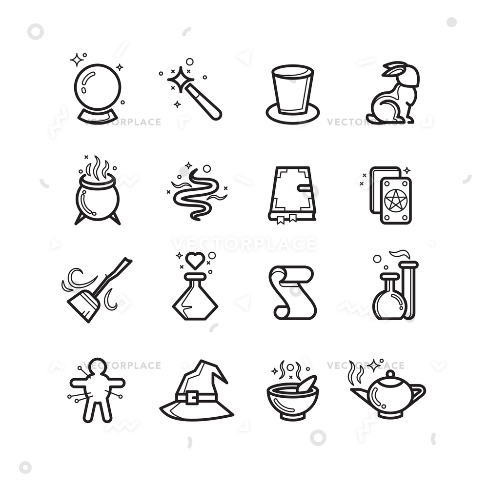 Magic Magician Tools Thin Line Icons Vector Illustration 1000x1000 Magic Magician Tools Thin Line Icons Vector Illustration