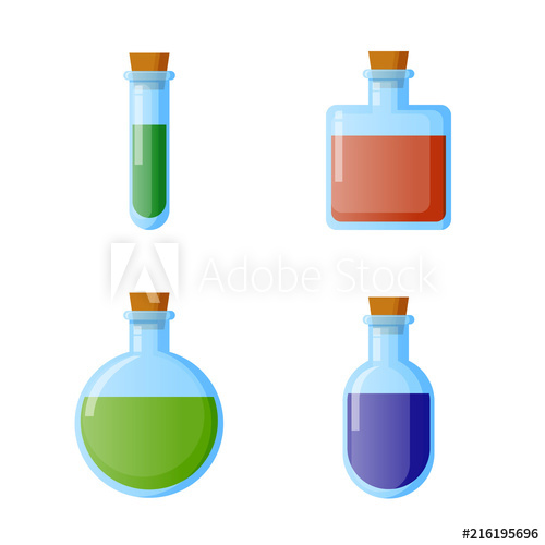 Bottles Of Potion Vector Illustration For Web, Game, Science 500x500 Bottles Of Potion Vector Illustration For Web, Game, Science