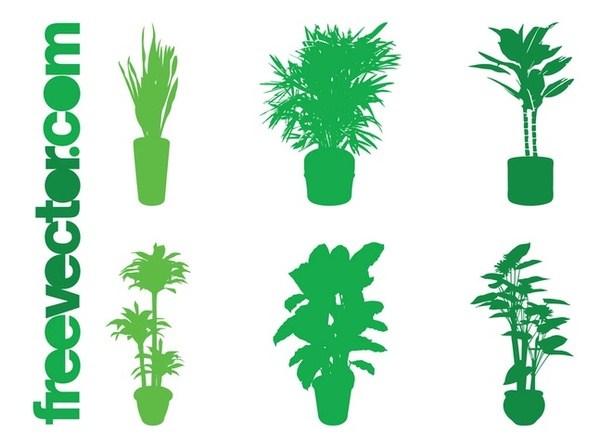 600x448 Potted Plant Silhouettes Set Free Vector