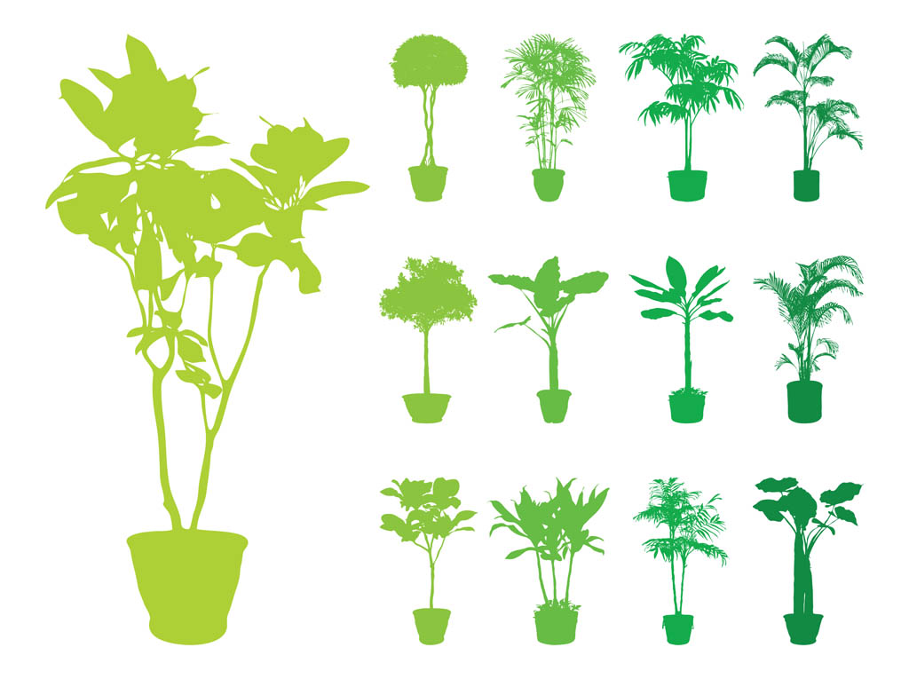 1024x765 Potted Plants Silhouettes Set Vector Art Graphics