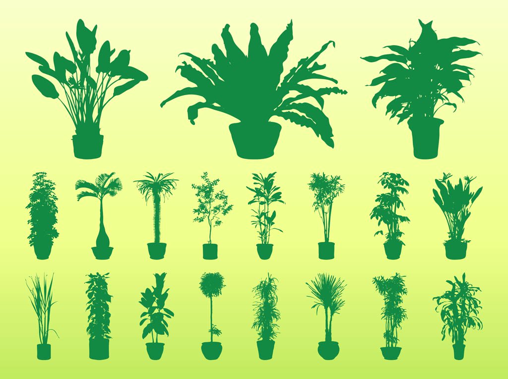 1024x765 Potted Plants Silhouettes Vector Art Graphics