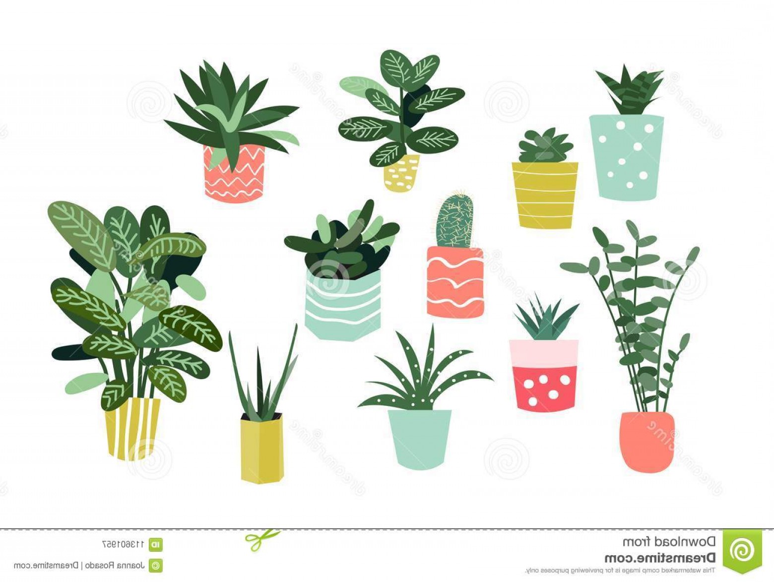 1560x1173 Set House Indoor Plant Vector Cartoon Doodle Potted Plants