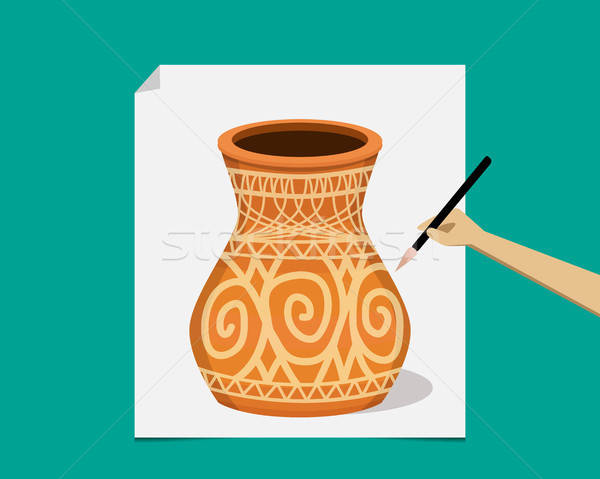 600x479 Artist Painting Ancient Pottery On Paper, Vector Vector