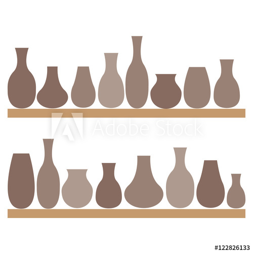 500x500 Clay Jugs And Vases On The Shelves Pottery Vector Illustration