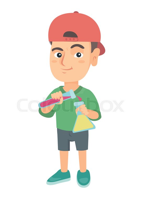 550x800 Caucasian Schoolboy Pouring Liquid Stock Vector Colourbox