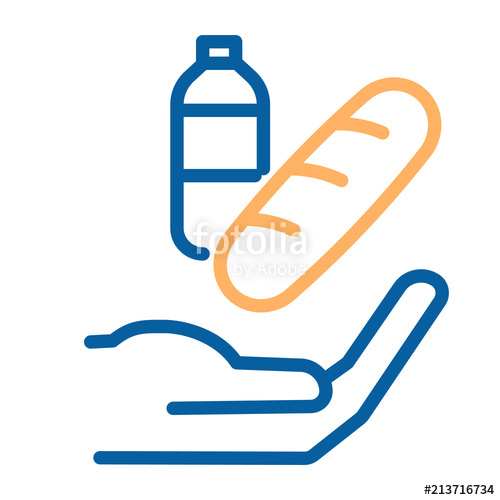 500x500 Hand Offering Bread And Water Icon Vector Thin Line Illustration