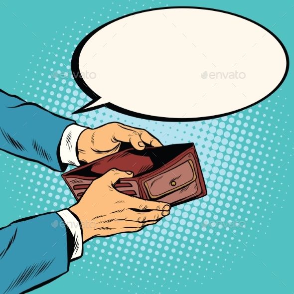 590x590 Empty Wallet, No Money Pop Art Retro Vector Illustration Finance