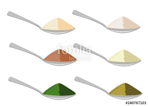 500x357 Spoons With Differrent Sources Protein Powder Vector Illustration