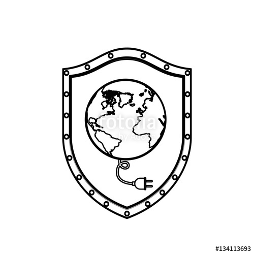 500x500 Monochrome Silhouette With Shield With Earth Map World And Power