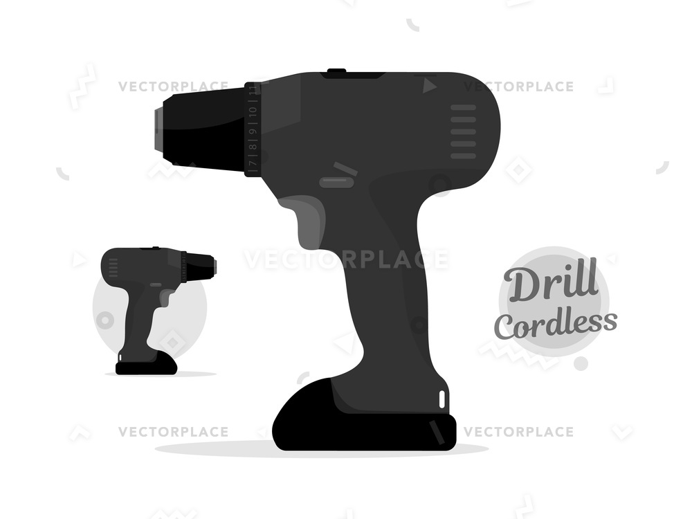 Cordless Drill Black Style Power Tool Vector Illustration 1000x750 Cordless Drill Black Style Power Tool Vector Illustration