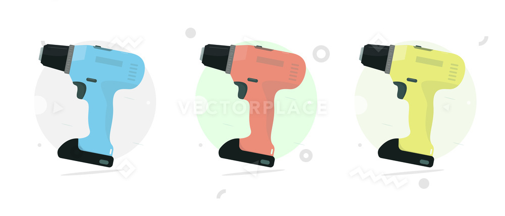 Cordless Drill Set Color Power Tool Vector Illustration 1000x429 Cordless Drill Set Color Power Tool Vector Illustration