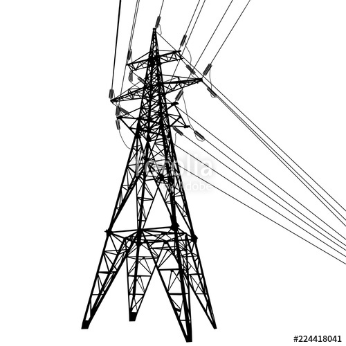 Silhouette Of High Voltage Power Lines On White Background 500x500 Silhouette Of High Voltage Power Lines On White Background