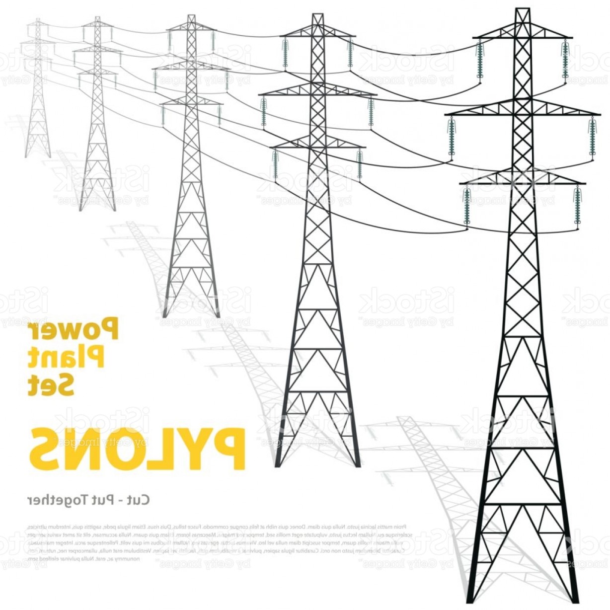 Vector High Voltage Pylons White Background Isolated Power Line 1228x1228 Vector High Voltage Pylons White Background Isolated Power Line