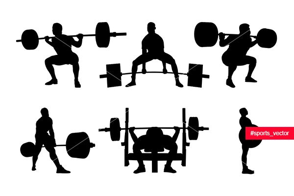 600x400 Set Powerlifting Athletes Powerlifters Black Silhouette