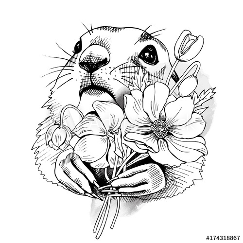 Prairie Dog Portrait With Flowers Narcissus Vector Black 500x500 Prairie Dog Portrait With Flowers Narcissus Vector Black