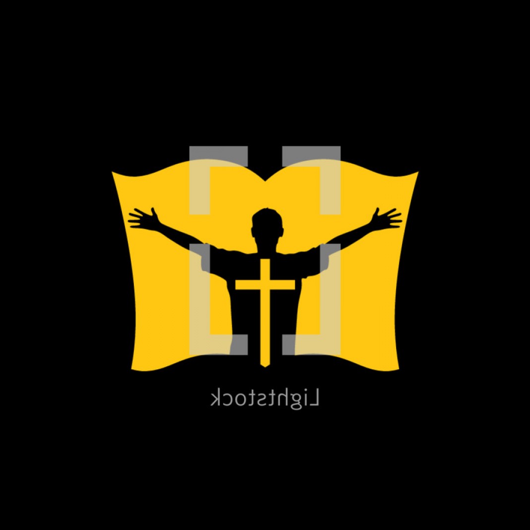 Yellow Man Silhouette Raised Hands Worship Praise Bible Cross Logo 1068x1068 Yellow Man Silhouette Raised Hands Worship Praise Bible Cross Logo