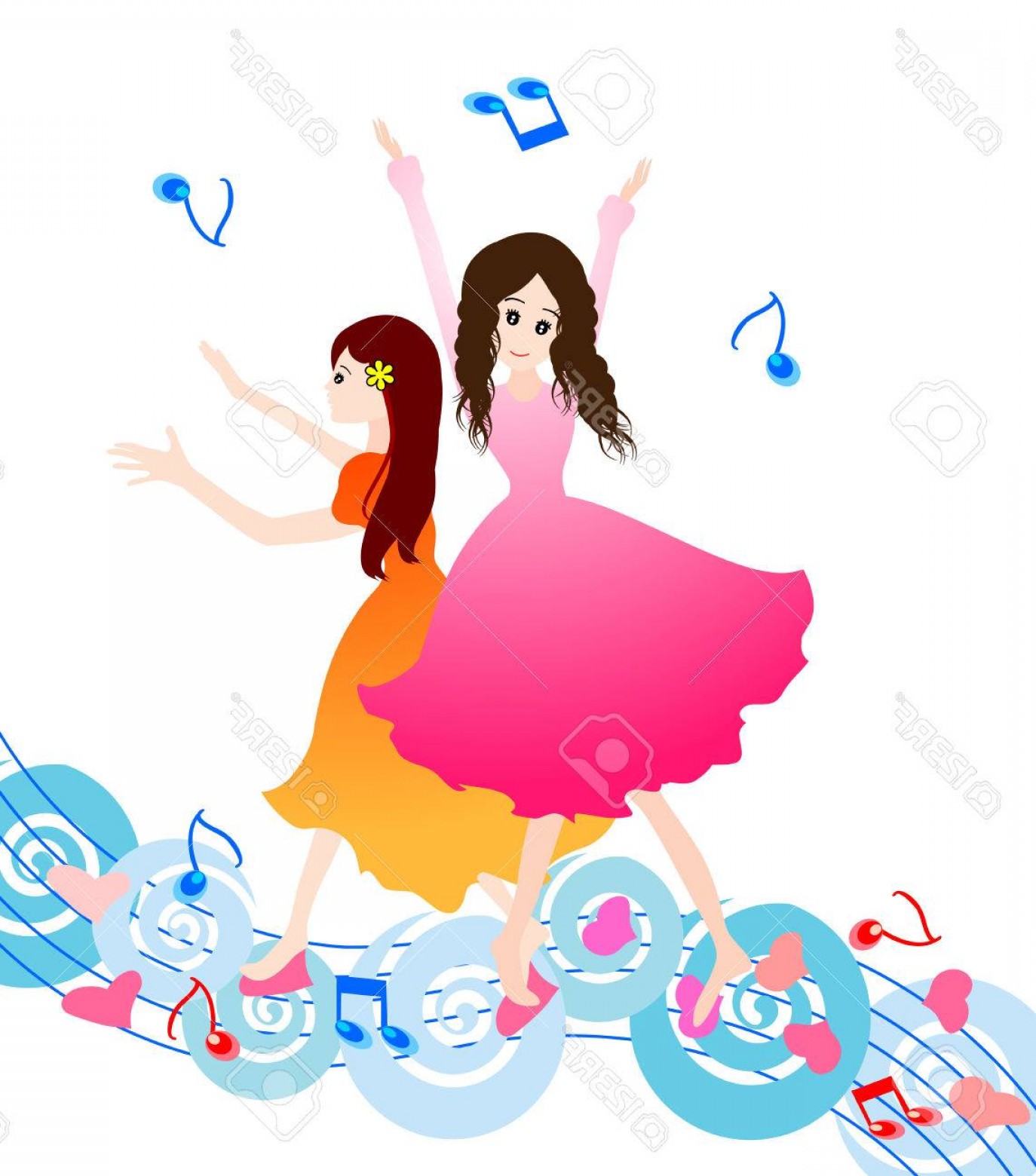 Photostock Vector Two Beautiful Dancing Girl Girl Praise The Lord 1374x1560 Photostock Vector Two Beautiful Dancing Girl Girl Praise The Lord