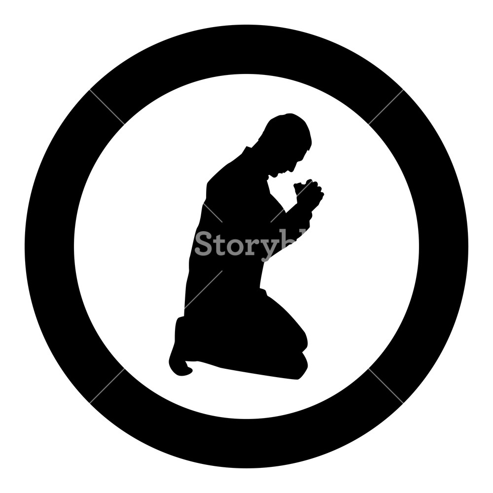 1000x1000 Man Pray On His Knees Silhouette Icon Black Color Vector