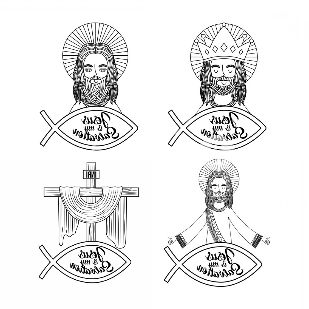 1200x1200 Set Jesus Is My Salvation Pray Bless Vector Illustration