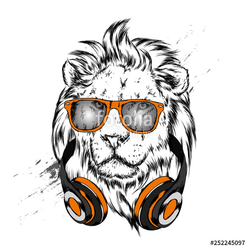 A Beautiful Lion Wearing Headphones And Glasses Predator Vector 500x500 A Beautiful Lion Wearing Headphones And Glasses Predator Vector