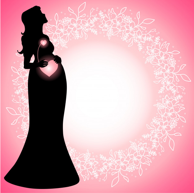 626x622 Pregnant Woman Silhouette With Glowing Connected Hearts Vector