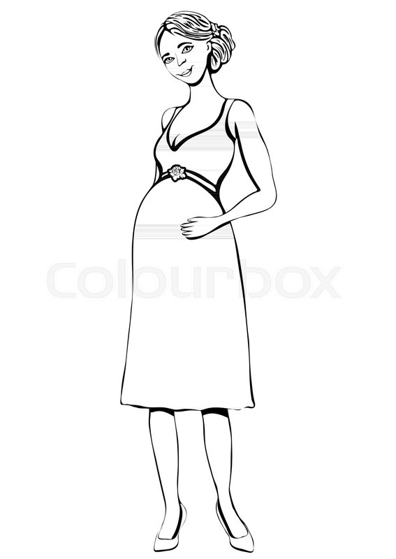 567x800 Pregnant Woman, Vector Outline Hand Stock Vector Colourbox