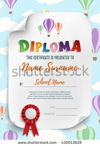 Diploma Template For Kids, Certificate Background Vector 321x470 Diploma Template For Kids, Certificate Background Vector