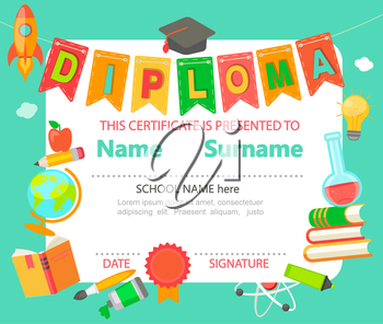 Kindergarten Preschool Elementary School Kids Diploma Certificate 350x296 Kindergarten Preschool Elementary School Kids Diploma Certificate