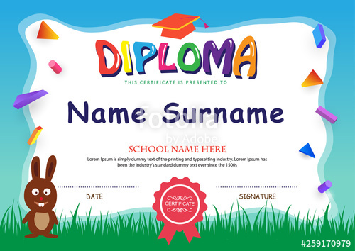Preschool Kids Diploma Certificate Elementary School Background 500x354 Preschool Kids Diploma Certificate Elementary School Background