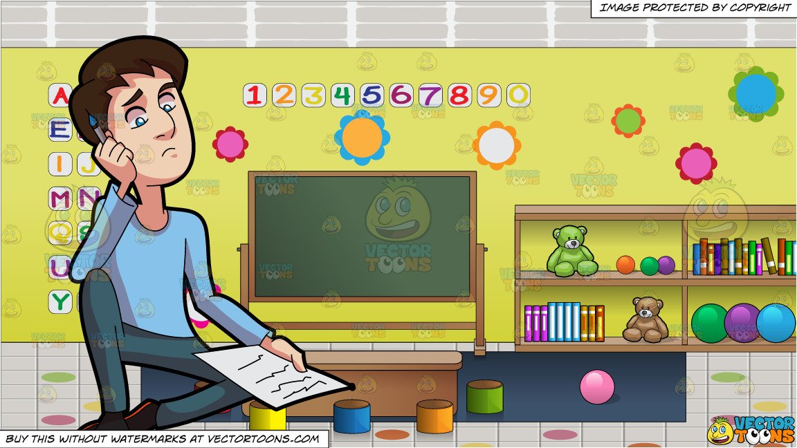 A Man Thinking Of What To Write And Inside A Preschool Classroom 1152x648 A Man Thinking Of What To Write And Inside A Preschool Classroom
