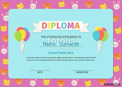 Diploma For Kids, Certificate Background Vector Cute Preschool 500x355 Diploma For Kids, Certificate Background Vector Cute Preschool