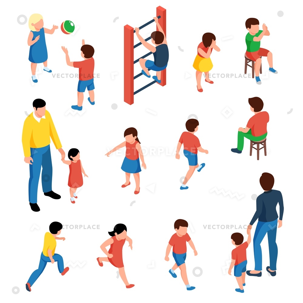 Baby Kids Isometric Icons Set Preschool Vector Illustration 1000x1000 Baby Kids Isometric Icons Set Preschool Vector Illustration