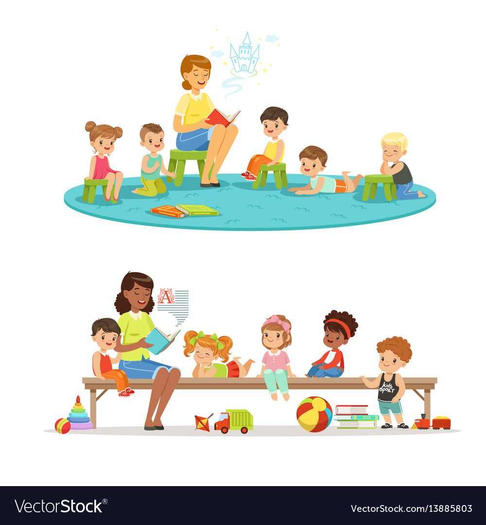 1000x1080 Group Of Preschool Kids And Teacher Teacher Vector Image Rejimi