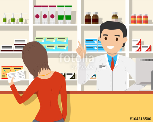 Woman Buys Medicine In A Pharmacy On Prescription Vector 500x400 Woman Buys Medicine In A Pharmacy On Prescription Vector