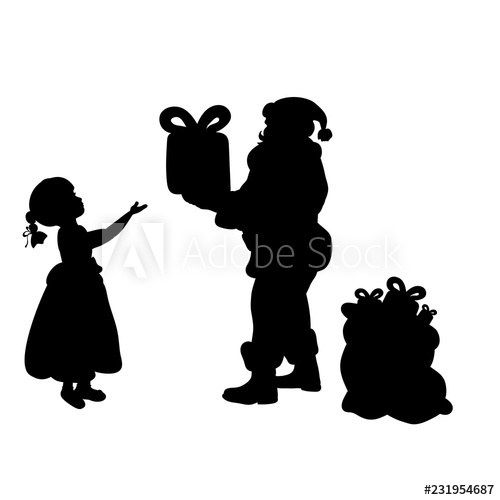 500x500 Silhouette Santa Claus Giving Girl Present Vector Illustration