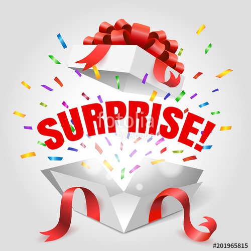 500x500 Surprise Box Vector Open Gift Box With Surprise Text And Red
