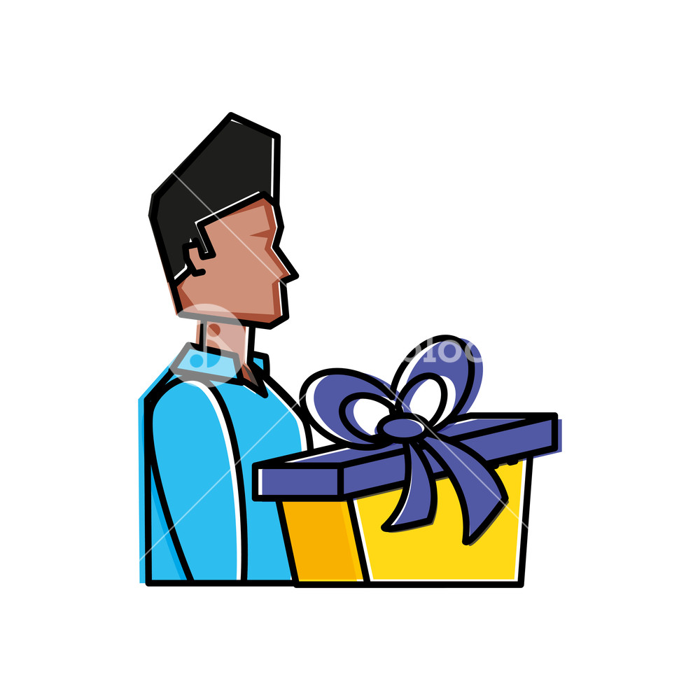 1000x1000 Young Man With Gift Box Present Vector Illustration Design Royalty