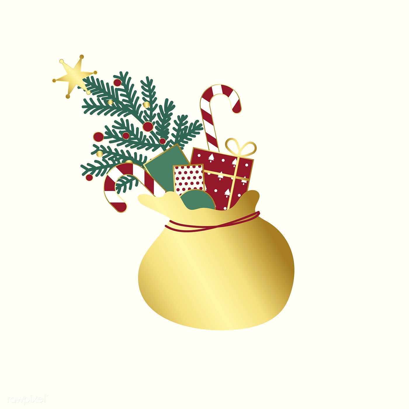 1400x1400 Golden Sack With Christmas Presents Vector Free Image
