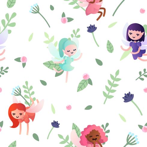 Vector Seamless Pattern With Pretty Little Fairies 490x490 Vector Seamless Pattern With Pretty Little Fairies