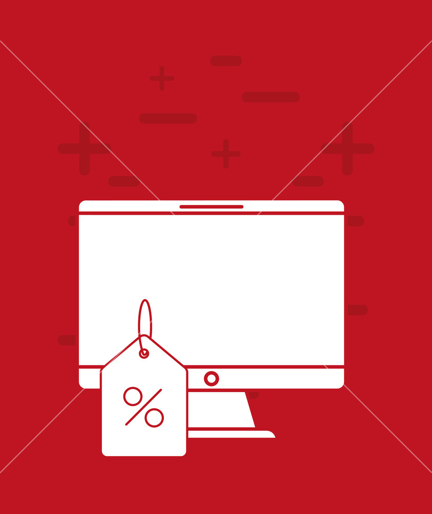 841x1000 Computer And Price Tag Over Red Background, Colorful Design