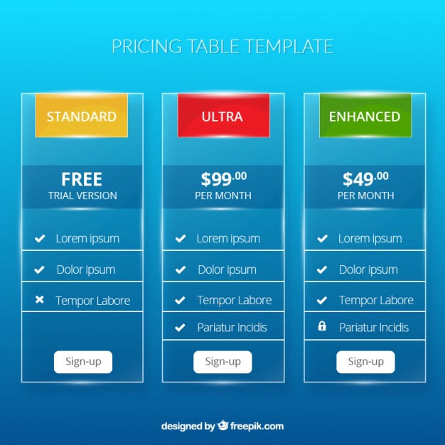 626x626 Price Table Template Vector Free Download
