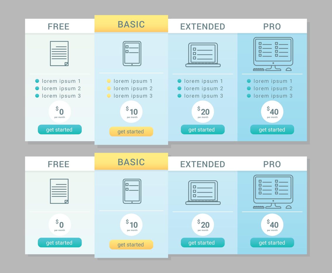 1136x936 Pricing Table Vector Art Graphics