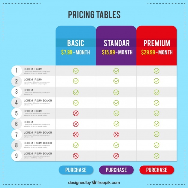 626x626 Pricing Table Vectors, Photos And Free Download