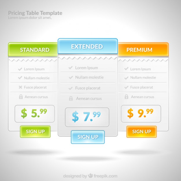 626x626 Pricing Table Template Vector Free Download