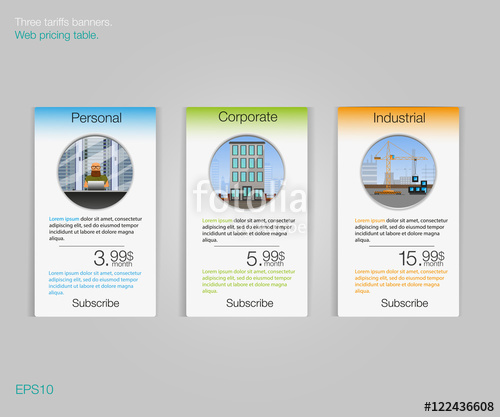 500x417 Three Tariffs Banners Web Pricing Table Vector Design For Web