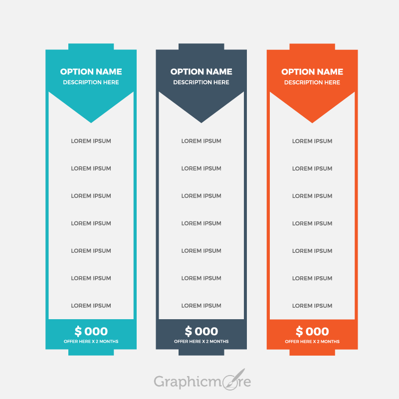 800x800 Free Three Colors Pricing Table Design Vector