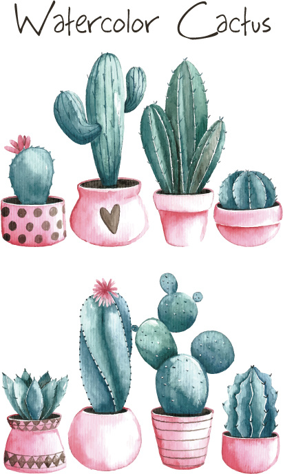 Hand Drawn Watercolor Prickly Pear Cactus Vector Pattern Free Download 411x687 Hand Drawn Watercolor Prickly Pear Cactus Vector Pattern Free Download