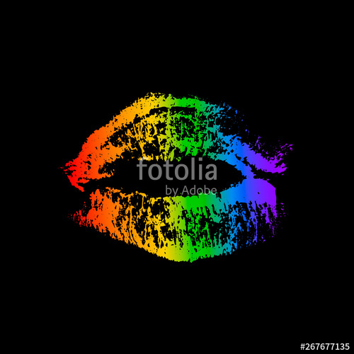 500x500 Rainbow Lipstick Kiss On Black Background Lgbt Community Symbol