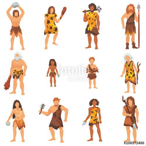 500x500 Primitive People Vector Primeval Neanderthal Cartoon Character